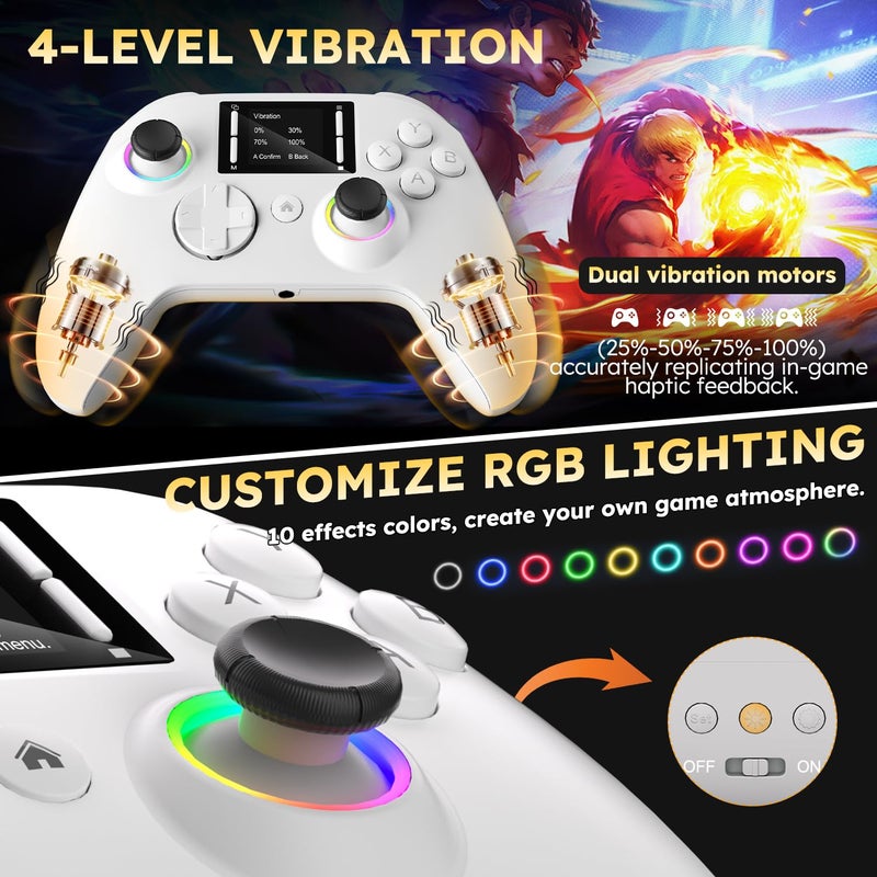 pedroshaw Interactive Screen Wireless Gaming Controller for PC/PS4/ Switch/Android/iOS, 4 Programmable Buttons, Turbo, 6-axis Gyro, Dual Vibration, RGB Lighting, Share, Screenshot, 1000mAh, Wake-up White - Image 5